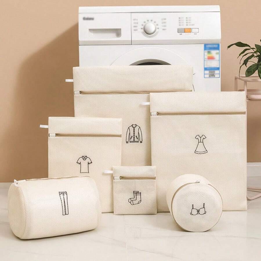 1/6pcs Embroidered Mesh Laundry Bag Set, Fine Protective Washing Machine Bags For Underwear Sweater Pants, Anti-Snagging Delicate Garment Care Organizer Storage