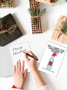 1pc "All I Want For Christmas Is Vodka" Funny Christmas Card With Envelope, Humorous Drinking Card For Family, Friends & Colleagues, Holiday Gift, Blank Inside - A - View 4