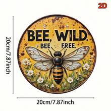 1pc 20.32x20.32cm Round Sign - Vintage Bee & Wildflower Decor With "Free Flying Bees" Quote - Durable Garden, Kitchen, Cafe Wall Art, Suitable For Nature-Inspired Home Decor, Perfect Room Decoration With Random Hole Position - A - View 3