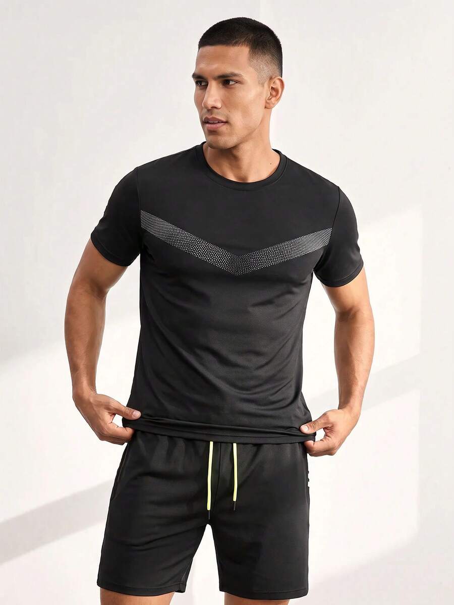 Driftmere Men's 2 Pieces T-Shirt And Shorts Set For Gym, Running And Training Sport - Black - View 1