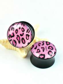 2pcs Leopard Print Acrylic Ear Gauges Double Flare Ear Plugs Cartilage Piercing Jewelry - Shiny - View 8