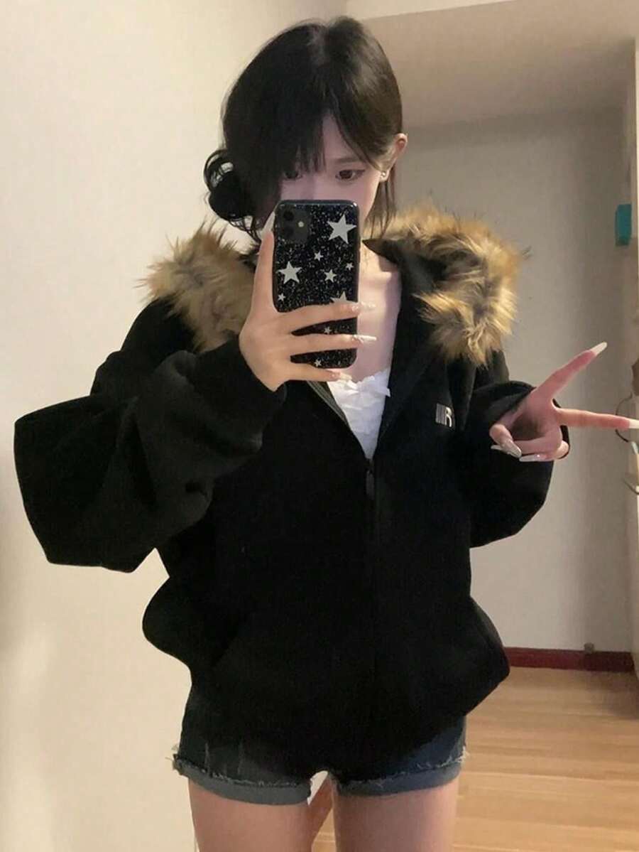 Women's Plush Hooded Casual Daily Long Sleeve Sweatshirt