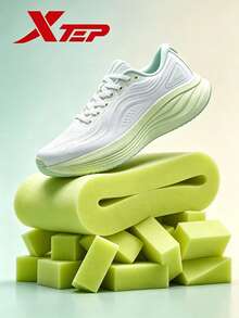 XTEP--Light Boat Women's Running Shoes, All-Season Mesh Breathable Shock-Absorbing Sports Shoes For Heavy Weight, Jump Rope And Running, Classic White/Cream Yellow Green - Classic White/Cream Yellow Green - View 3
