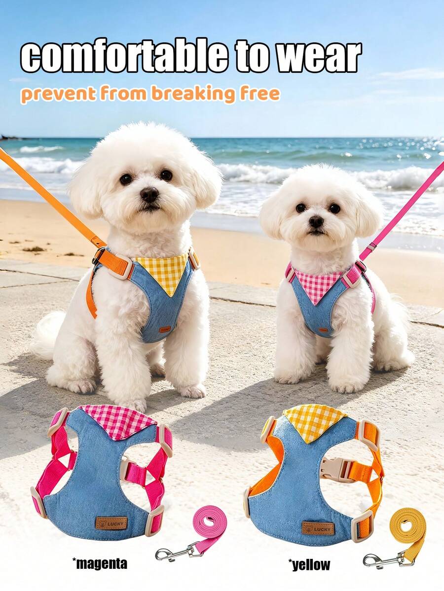 1 Set Pet Harness And Leash Set, Dog And Cat Denim Anti-Pull Harness, Adjustable Durable Dog Vest, Personalized Pet Gear