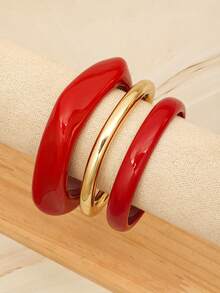 3pcs Unique Bracelet Set, Luxury Elegant Style Bracelets For Women (Batch Difference, Resin Gradient Color May Vary Slightly) - Red - View 3