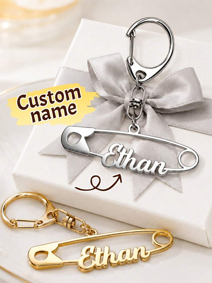 Custom Pin Shaped Keychain, Chic Personalized Keychain For Bags, Customized Name Charm, Customizable Keychain Accessories, Birthday Gift, Family - Style a - View 1