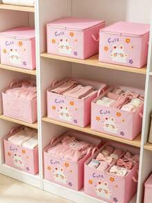 1pc Cartoon Animal Print Large Capacity Storage Box, Foldable Dustproof Waterproof, Suitable For Clothes Bedding Miscellaneous Items, Girls Home Decor Gift, Storage Room Organization And Home Supplies Tidy Organizer Box - Layer - View 4