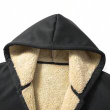 Men's Fashion Black Thermal Lined Thick Hooded Zip-Up Sweatshirt Jacket, Autumn/Winter Top, Perfect Warm Gift For Men - Black - View 5