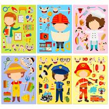 6pcs Fun Occupation Character DIY Face Changing Stickers, Cartoon Worker Farmer Teacher Collage Stickers, Educational Handmade Gift For Boys Girls, Quiet Book Craft Supply - Multicolor - View 5