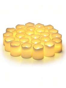 24pcs LED Warm White Candle Set - Battery Operated Realistic Flameless Tea Light Candles, No Flame LED Tea Light Candles, Battery Powered, Suitable For Yoga, Home, Wedding Decor, Holiday Gifts And Romantic Atmosphere Creation, Crystal Decorative Plastic Candles, Indoor Decoration, Perfect For Christmas, Party, Outdoor, Dining Table And Halloween. Suitable For Home, Wedding, Party, Halloween And Christmas Decoration - Indoor And Outdoor Use - LED Warm White Light Candle - View 2