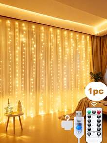 300 LED Window Curtain Lights, 9.8x9.8 Ft (Approx. 3 Meters*3 Meters), Warm Lighting, USB Powered, 8 Modes Remote Control, Hanging Lights For Bedroom, Indoor, Outdoor, Wedding Party (Color/Warm White/Pure White) - 多色 - 查看 14