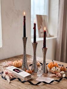 1Pc/Set Hammered Metal Taper Candle Holder Set, Vintage Modern Tall Candlestick Holders, Table Centerpiece Decor For Ramadan, Halloween, Wedding, Party, Home Dining, Valentine Birthday Housewarming Gift. - Simple Classic Style - View 5