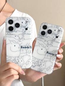 Ins Korean Style Simple Line Drawing Rabbit Phone Case Compatible With IPhone 17 Pro Max/17 Pro/17 Air/17/16 Pro Max/16 Pro/ 15 Pro/15 New 14 Pro/13/12/11 Full Coverage Protective Cover - White - View 3