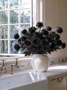Black Artificial Roses, Long Stem Artificial Silk Roses, Perfect For Holiday Party Vase Decor, Home Wedding And Birthday Party Table Decoration (Black) - Multicolor - View 4