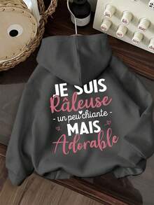 Tween Girl Fun Graphic Print Pullover Sweatshirt, Warm & Comfortable Thermal Lined Pullover Sweatshirt For Autumn/Winter - Dark Grey - View 3