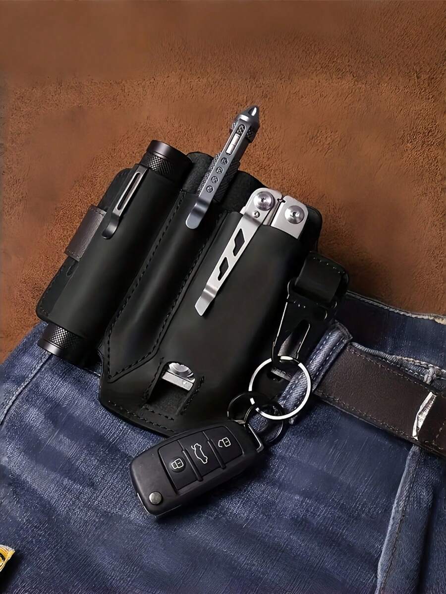 1 Tactical Composite Leather Waist Bag - A Portable Tool And Flashlight Storage Bag With Multiple Compartments. Made Of Durable Composite Leather, It Can Safely Store Knives, Flashlights, Tools And Camping Equipment. - Tactical Waist Bag - View 1