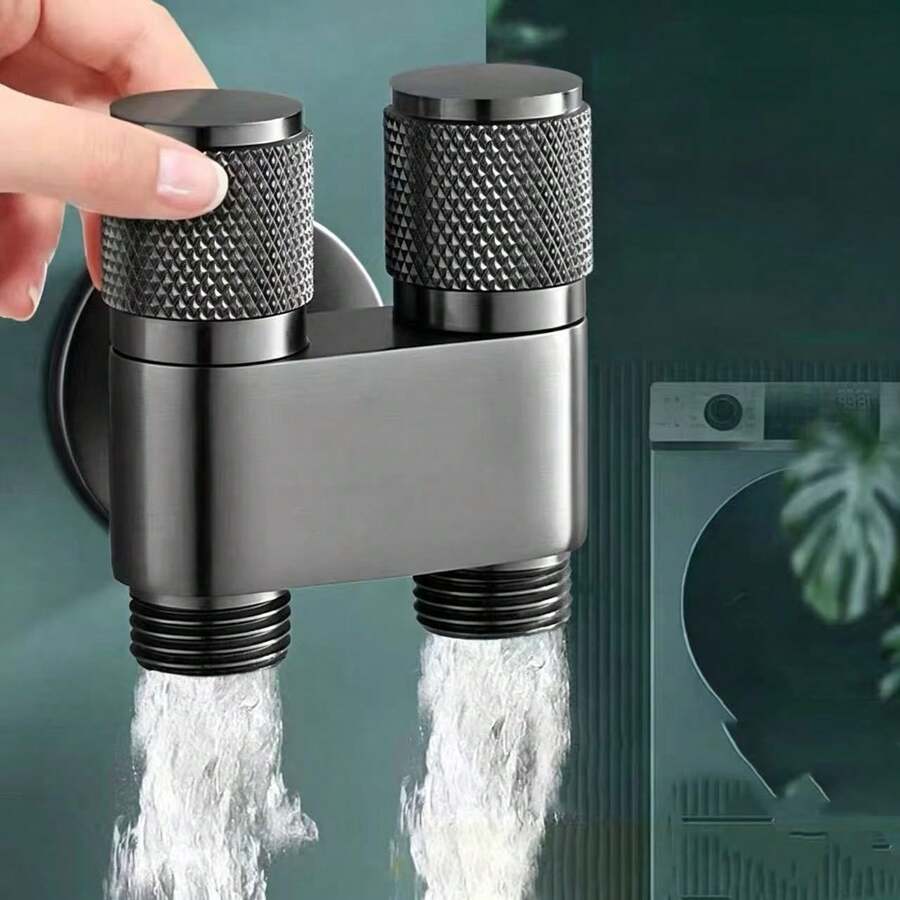 G1/2 1-In 2-Out Dual Control Washing Machine Faucet, Toilet Triangle Valve, Kitchen Bathroom Sink Faucet Accessory