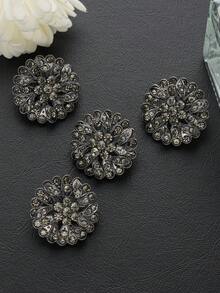 4pcs/Pack Flower-Shaped Multi-Layer Rhinestone Studded Exquisite High-End Metal Buttons, Decorative Buttons For Winter Fur Coats, Sweaters, Blazers, Jackets, Bags, Gift Boxes, Bouquets, DIY Jewelry Sewing Accessories - Multicolor - View 14