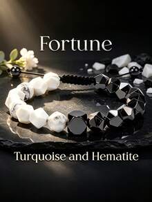 Casual Style White Turquoise & Hematite Beaded Lucky Bracelet, Handmade Adjustable Braided Rope Bracelet, Attract Wealth & Opportunities, Suitable For Daily Wear And Gift - Multicolor - View 2