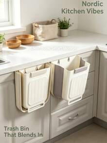 1pc Wall-Mounted Folding Trash Can, Multi-Function Large Capacity Wide Mouth Garbage Collection Bin, Kitchen Hanging Folding Trash Can, Bathroom Trash Bag Holder, Cabinet Hanging Trash Storage, Car Trash Storage, Kitchen Accessories - Multicolor - View 9