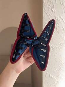 1pc Vintage Denim Contrast Red Edge Triangle Hair Claw, Fashionable Elegant Updo Minimalist Daily Hair Accessory - Denim Blue - View 5