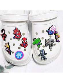 10pcs Avengers PVC Clogs Shoe Charms, Soft Rubber Hollow Out Clogs Shoe Decorations, Superhero Theme Birthday Party Gift Bag Fillers, Backpack Wristband DIY Decorative Accessories - Multicolor - View 1