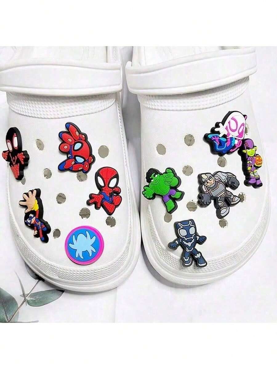 10pcs Avengers PVC Clogs Shoe Charms, Soft Rubber Hollow Out Clogs Shoe Decorations, Superhero Theme Birthday Party Gift Bag Fillers, Backpack Wristband DIY Decorative Accessories - Multicolor - View 1