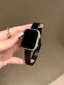 1pc Stainless Steel Bamboo Joint Watch Band, Compatible With Apple Watch - Black - View 3