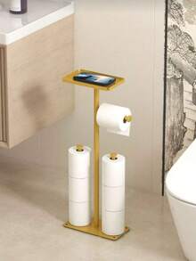 1 Standing Toilet Paper Holder With Shelf, Bathroom Floor Toilet Paper Holder, Multi-Roll Toilet Paper Storage, Toilet Paper Storage Rack, For Bathroom And Restroom Storage Accessories - Multicolor - View 2