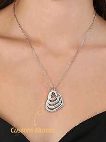 Customized Personalized Stainless Steel Engraved 1-4pcs Name Necklace Multi-Layer Heart Pendant Necklace Women's Nameplate Jewelry Holiday Decoration Gift Elegant Customized Jewelry Necklace Anniversary Gift Family Gift Easter Gift Mother's Day Gift Women's Day Gift, - Multi-layered Love Necklace Silver - View 2