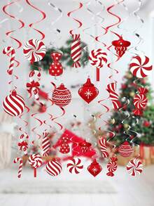 26pcs Christmas Candy Cane Party Decorations, Christmas Candy Hanging Spiral Tassel Ornaments, Christmas Home Candy Wonderland Winter Holiday Party Decor - A - View 1
