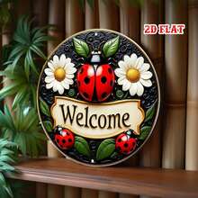1 buah Papan Selamat Datang Taman Datar 2D, Papan Dekoratif Bunga Bulat, Papan Logam Pola Kumbang - Papan Selamat Datang Seni Dinding Logam Rustic, Dekorasi Logam, Cocok Untuk Rumah, Garasi, Restoran, Kafe Dekorasi Dinding, Dekorasi Halloween Natal Datar 2D, Posisi Lubang Acak - A - View 7