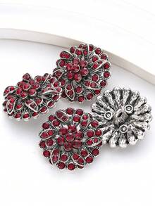 4pcs/Pack Flower-Shaped Multi-Layer Rhinestone Studded Exquisite High-End Metal Buttons, Decorative Buttons For Winter Fur Coats, Sweaters, Blazers, Jackets, Bags, Gift Boxes, Bouquets, DIY Jewelry Sewing Accessories - Multicolor - View 13