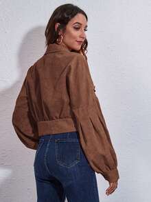 Women's Casual Solid Color Versatile Jacket, Autumn/Winter - Brown - View 5