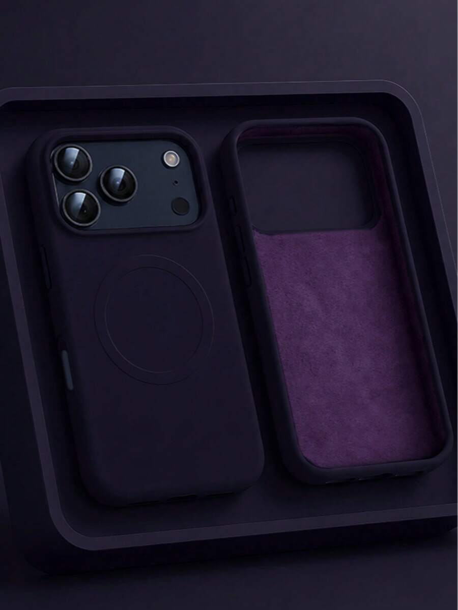 VRNOEI Deep Purple Magnetic Minimalist Protective Case, Compatible With IPhone 17 Pro Max, 11 13 12 14 15 16 Pro Max, Supports Wireless Charging, Velvet Camera Protection, Series Phone Case, Unisex Phone Case Accessory - Dark Purple - View 1