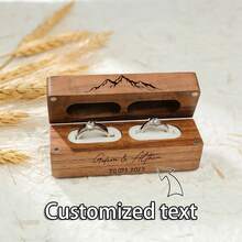 1pc Personalized Wooden Double Slot Magnetic Ring Box, Custom Engraved Flip Top Ring Box, Engagement, Proposal, Wedding And Anniversary Gift - Multicolor - View 6