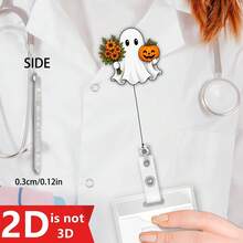 1 cái kẹp thẻ tên y tá cuộn rút Halloween, họa tiết hoa ma và bí ngô, phù hợp làm quà tặng lễ hội cho y tá, bác sĩ, giáo viên và học sinh - A - Xem 7