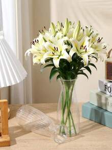 4/8/10pcs Set Plastic Striped Vase Set, Shatter-Resistant Transparent Floral Arrangement Vase, Handmade, Suitable For Various Bouquets And DIY Decor, Holiday Home Decoration, Tabletop Wedding Party Display - B - View 5