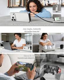 ASUS 2-Pack 240W Fast Charging Cable With Phone Stand, 90° Right Angle, 360° Rotation, Multi-Angle Adjustment, Braided Cable Compatible With IPhone 17 And Gaming Phones. Fast Charging Cable With Stand, Suitable For Daily Video And Selfie Stand - Black - View 3