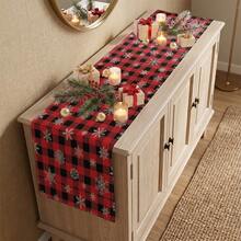 1pc Christmas Snowflake Plaid Print Table Runner, Suitable For Holiday, Party, Dinner, Restaurant Table Decor, Home Autumn/Winter Decoration - Multicolor - View 4