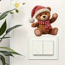1pc Christmas Knitted Hat Bear Switch Sticker, Cute Winter Home Socket Self-Adhesive Decorative Sticker - Multicolor - View 1