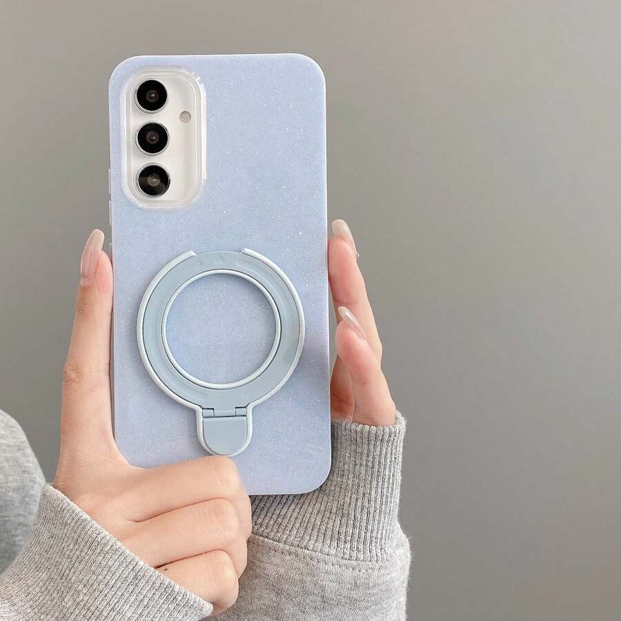 Nueva funda de teléfono con brillo y soporte en forma de U pequeña, compatible con Apple 17 Pro Max/15 Pro Max/14 Pro Max/13 Pro Max/12 Pro Max/11 Pro Max/XS Max/7/8 Plus, S25/S22/S23/S24+/A04/A05/A14/A15/A24/A25/A34/A54S, 13C+, Moto G, Note 13C/12/11 Pro, juego completo - Azul - Ver 1