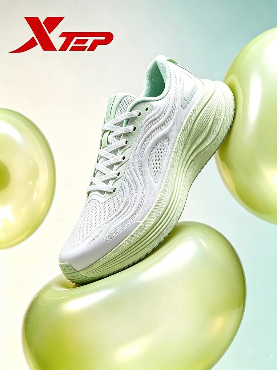 XTEP--Light Boat Women's Running Shoes, All-Season Mesh Breathable Shock-Absorbing Sports Shoes For Heavy Weight, Jump Rope And Running, Classic White/Cream Yellow Green - Classic White/Cream Yellow Green - View 1