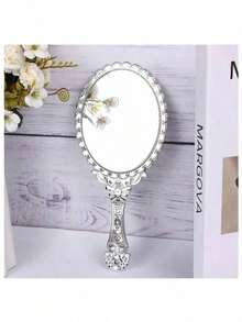 1pc Vintage Handheld Makeup Mirror, Floral Etched Electroplated Mirror Surface, European Retro Floral Pattern Handheld Travel Mirror, Suitable For Handbags And Vanity, INS Style Rose Gold Hand Mirror, Creative Gift For Brides, Teenagers And Vintage Lovers - Multicolor - View 15