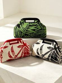 Fashionable Contrast Color Geometric Leaf Clutch, Woven Purse Handheld Clasp Knitted Handbag, Party Evening, Vacation Beach, Daily Commute Gift - Multicolor - View 2