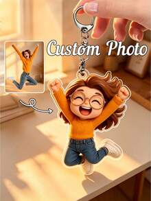 Customized Photo To Cartoon Acrylic Keychain, Family Portrait Keychain, Pet Photo Keychain, Couple Photo Keychain, Unique Consolation Gift, Father's Day Gift, 3D Animated Character Keychain - C-d Cartoon Keychain B - View 3