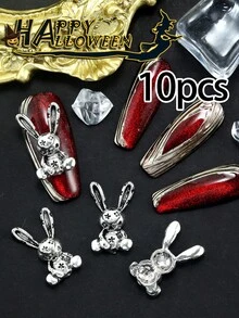 10pcs Nail Art Halloween Nail Charm Y2K Sweet Cool Style Nail Accessories French Light Luxury, Retro Gothic Punk Style Spider, Bat, Skull, Horror Rabbit, Angel Nail Gem DIY Nail Salon Exclusive - Multicolor - View 8