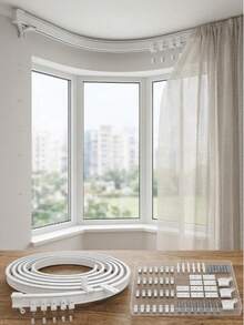 5/4/3/1m Flexible Bendable Curtain Track, Ceiling Mounted Curved Sliding Guide Rail With Metal Hooks, Multi-Size Bay Window Curtain Track System, Bedroom Bathroom Room Divider Curtain Rail, Home Window Decoration - Multi-style-1 - View 8