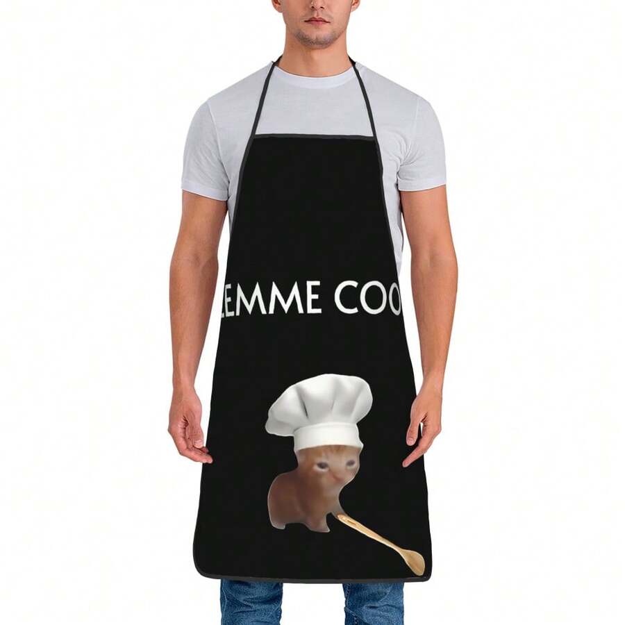 1pc Chef Cat "Let Me Cook" Vintage Apron - Cute Cat And Kitchen Utensils Print, With "Chef Cat Let Me Cook" Text Design, Hand Wash/Dry Clean, Vintage Kitchen Apron, Suitable For Chefs And Professional Cooks, Fun Apron