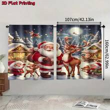 2pcs Santa Claus & Reindeer Print Decorative Curtains, No-Drill Rod Pocket Design, Easy Installation & Removable, Polyester Material, Suitable For Living Room, Bedroom, Holiday Party Decoration, Christmas Home Decor - Multicolor - View 14